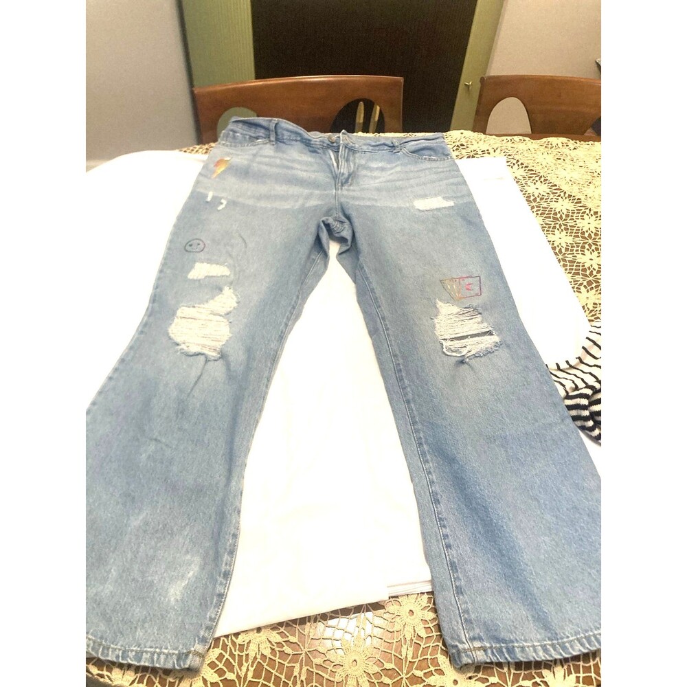 Sugar & Jade Girls 18 Plus High Rise Wide Leg Distressed Doodle Jeans